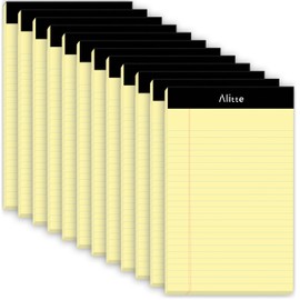 Alitte Yellow Legal Notepads 5x8, Pack of 12 - Perforated Narrow Ruled Writing Pad - Premium Thick Paper, No Ink Bleeding - Blank Legal Pads For Home, Office, School, Business - 50 Sheets Per Notebook