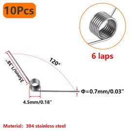 Ctyjia Pack of 10 Stainless Steel Torsion Springs, Mechanical Torsion Springs with 0.7 mm Wire Diameter, 6 Rounds, 120° V-Spring Torsion, Outer Diameter: 4.5 mm, for Repair Project