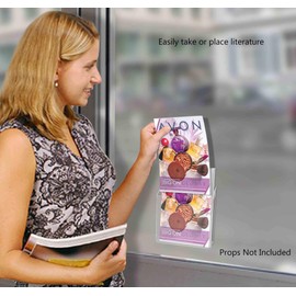 Marketing Holders 4 Pack Suction Cup Brochure Holder Window or Glass Wall Mount 5.5" Display for Bifolds Postcards and Flyers Space Saving Clear Acrylic Organizer