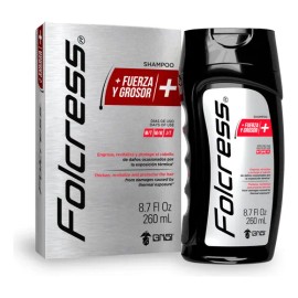 Folcress Shampoo - + Fuerza y Grosor, para Hombre, Shampoo capilar revitalizante, ideal para cabello delgado o con tendencia a la caída, fortalece, limpia y protege - 260 ml