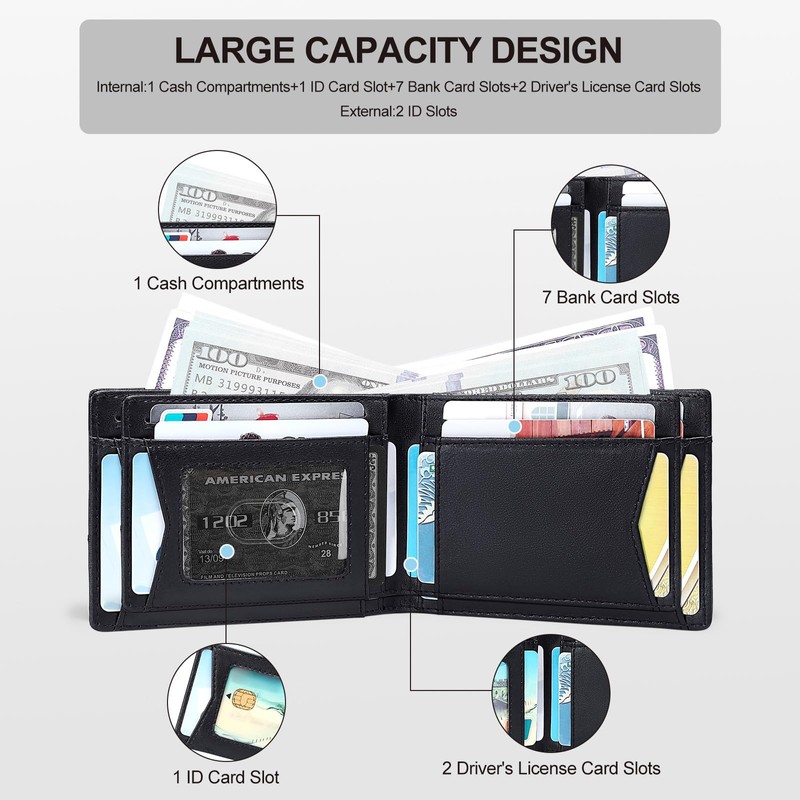 GOLF QUALITY Mens Slim Leather Bifold Wallets with Credit Card