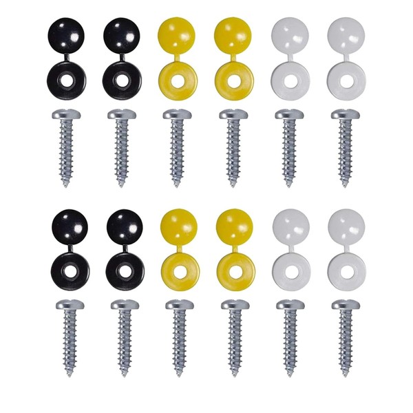 24 Pcs Number Plate Screws and Caps Set –Black, White