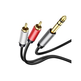 6.35 mm to 2RCA Cable 1/4" inch TRS to RCA Y Splitter Cable，Gold Plated 6.35mm Stereo Male to Dual RCA Male Y Adapter for AV Receiver, Amplifier, Speaker (15FT)