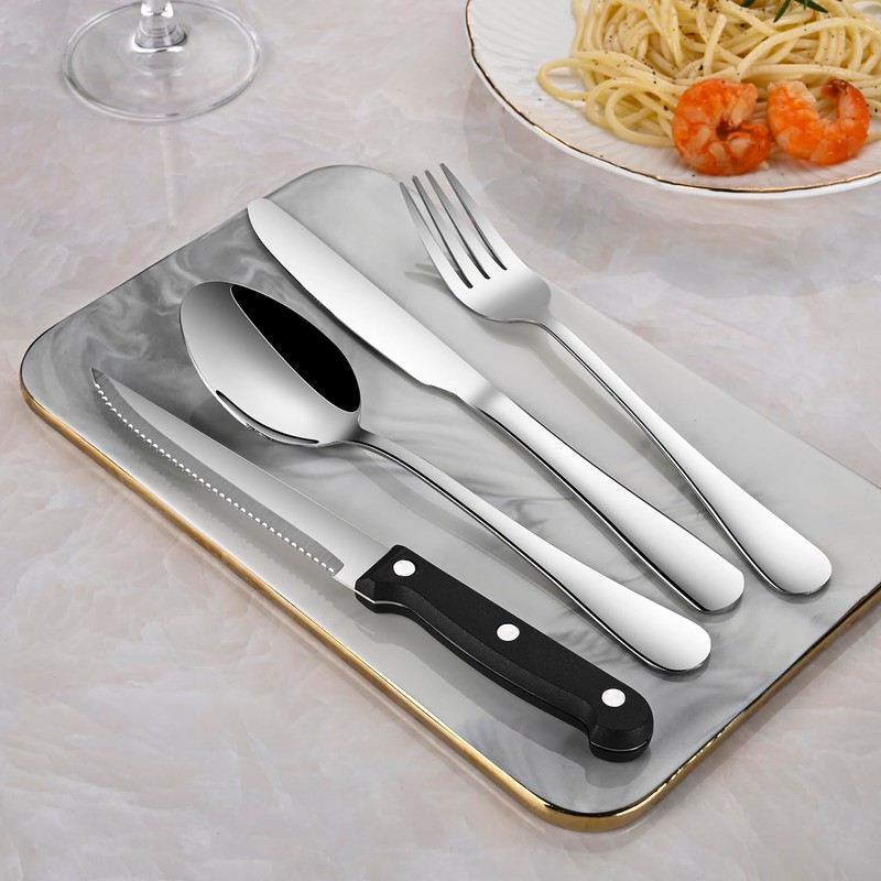 24-Piece Silverware Set with Steak Knives,Flatware Set Service for 4