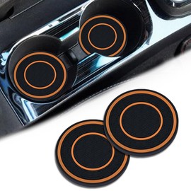 2 Pack Car Coasters for Cup Holder, 2.75 Inch Universal Auto Waterproof Coasters Silicon Insulation Cup Mats,No-Slip Anti Dust Insert Coaster for Woman Man, Suit for Vehicle Interior (2, Orange)