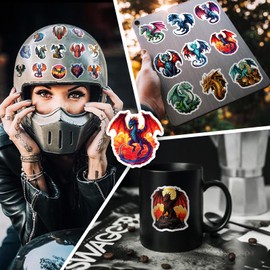 50 PCS Cool Kids Dragon Stickers and Decals, Fantasy Stickers for Kids Teens Adults, Dragon Party Favors Waterproof Vinyl Stickers for Water Bottle Laptop Luggage Guitar