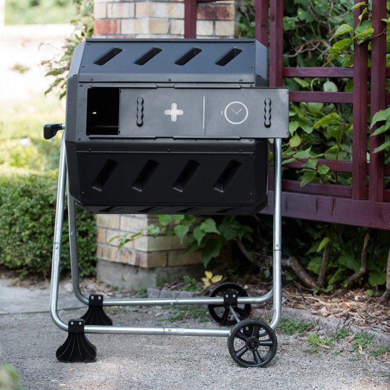 FCMP Outdoor IM4000-WK 37 Gallon Plastic Dual Chamber Tumbling Composter