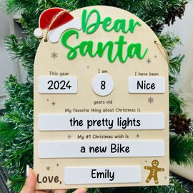DIY Dear Santa Board Sign, Dear Santa Letter Plaque, Letter to Santa Board Christmas Hanging Sign, Dear Santa Christmas Wish List, Kids Letter to Santa Photo Prop Board, Kid's Christmas Gift (Green)