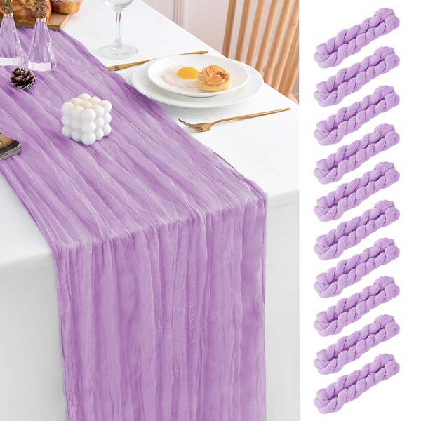 Xikesoft 10 Pack Lavender Table Runner 120 Inch Cheesecloth Table
