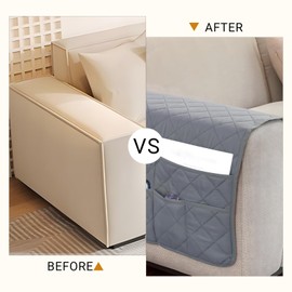 NiCoLa Armrest Covers for Sofa, Grey Chair Arm Covers, Washable Armchair Arm Covers with 6 Pockets for Sofas, Recliner Chair, Armchairs