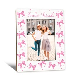 Beliran Pink Preppy Coquette Bows Picture Frame 5x7, Preppy Bow Photo Frame, Best Friends Bestie Birthday Gifts for Women, Pink Bows Forever Friends Wooden Picture Photo Frames for Girls Room Decor