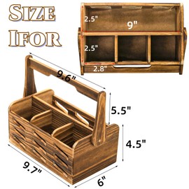 Noamus Silverware Caddy with Handle, 4 Compartments Wooden Flatware Utensil Holder, Cutlery Organizer Napkin Storage for Countertop, Kitchen Bathroom Bedroom, Farmhouse Decor, Party Camping Picnic