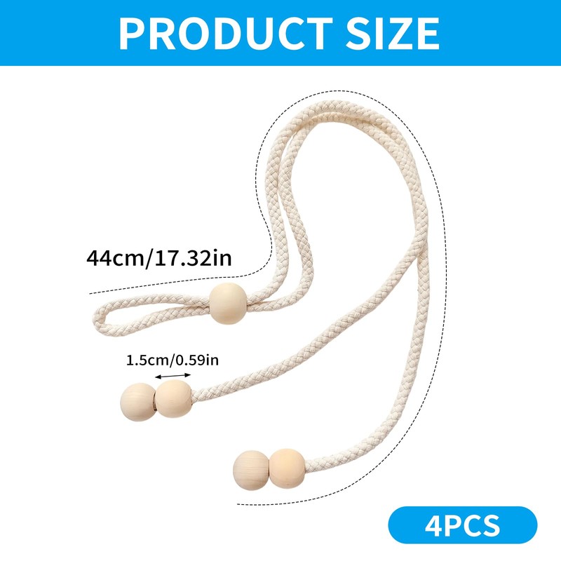 Tingliyi 4 Pcs Curtain Tiebacks, curtains tie back rope, Adjustable