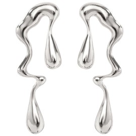 Irregular WaterDrop Earrings Melted Liquid Asymmetrical Drop Earrings for Women Embrace Minimalist Statement Earrings Jewelry (Sliver Earring)