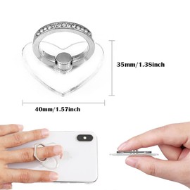 4 Pcs Mobile Phone Ring Holder Stand Heart Design Phone Ring Support Holder Glitter Dimond Finger Kickstand 360° Degree Rotation Clear Phone Ring Grip for Most Smartphone
