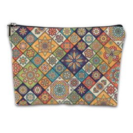 iapodiad Makeup Bag Abstact Tropical Flowers Cosmetic Bag Mini Portable Travel Toiletry Bag Organizer Makeup Brushes Aesthetic Accessories Waterproof Storage Bag for Women, Memphis Style, One Size