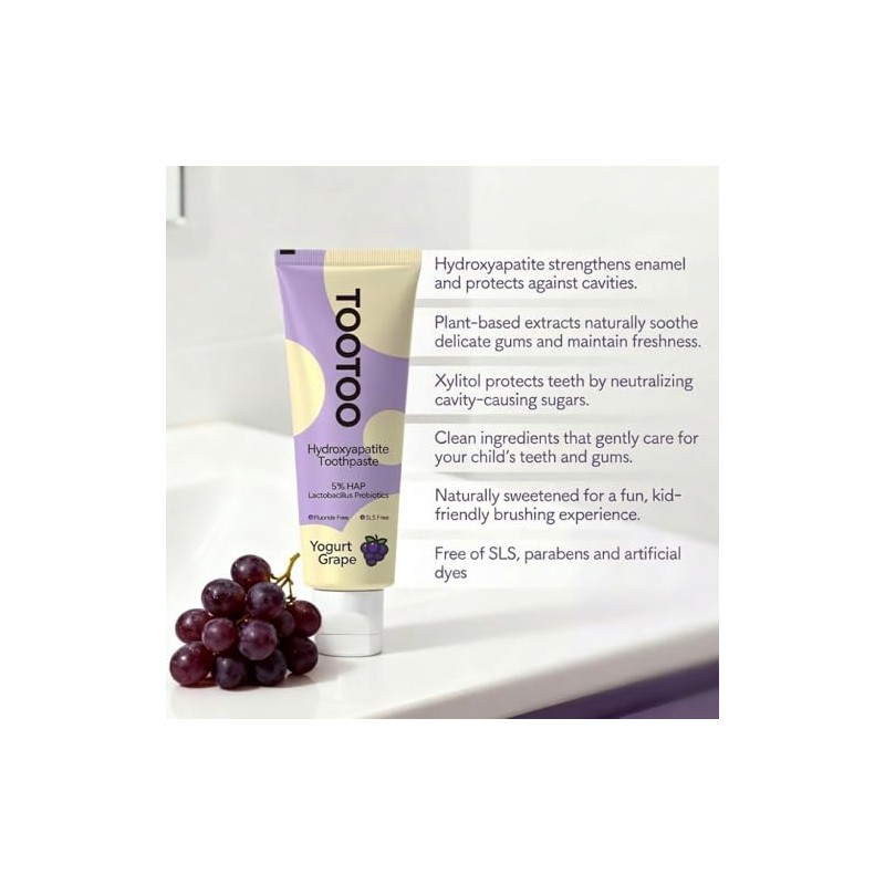Fluoride Free Kids Toothpaste Hydroxyapatite Xylitol Grape 4.2oz