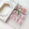 Short Press on Nails Floral French Tip Fake Nails Spring