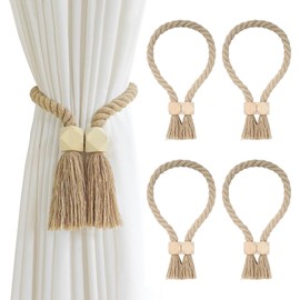 Magnetic Curtain Tiebacks, Pack of 4 Curtain Holders, Curtain Holders, Curtain Tiebacks, Magnetic Tiebacks, Boho, Cotton Rope, Tiebacks for Curtains, Home Office Curtains, Decoration