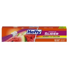 Hefty Slider Jumbo Storage Bags, 2.5 Gallon Size, 12 Count.