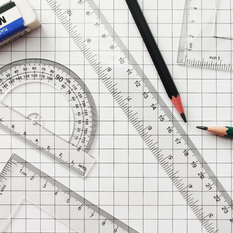 Clear Math Geometry Tool Set,12 Inch Ruler 4 PCS for