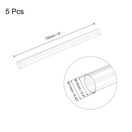 sourcing map Plastic Pipe Rigid Polycarbonate Round Tube Clear 0.4"(10mm) ID 0.43"(11mm) OD 6" (150mm) High Impact for Lighting, Models, Water Plumbing, Pack of 5