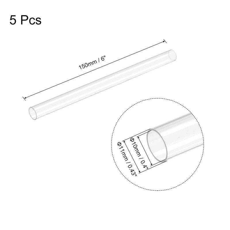 sourcing map Plastic Pipe Rigid Polycarbonate Round Tube Clear 0.4"(10mm)