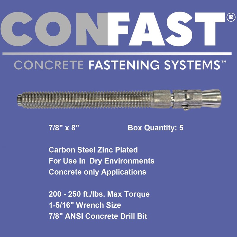 CONFAST 7/8" x 8" Wedge Anchor Zinc Plated (Box of