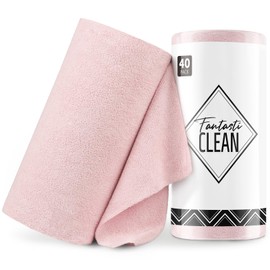 Fantasticlean Microfiber Cleaning Cloth Roll -40 Pack, Tear Away Microfiber Towels, 12" x 12", Reusable, Washable, Scratch Free, Ultra Absorbent Dishcloth for Car, Home Supplies, Pet, Kitchen (Pink)