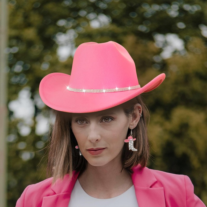 Aswitnove Cowboy Hat Rhinestone Cowgirl Boots Earrings Set Western Earring