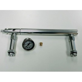 Pirate Mfg Aluminum Holley 4150 Double Pumper Fuel Line Log Clear Anodized & White Oil Gauge