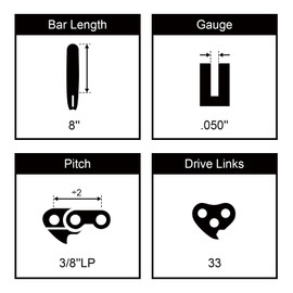 8 Inch Chainsaw Chain 3/8" LP Pitch, 050" Gauge, 33 Drive Links For Chicago,Sun Joe SWJ800E SWJ806E,Harbor Freight, Earthwise, Portland 62896, Greenworks, Kobalt, Craftsman, Poulan (3pcs)