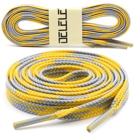 DELELE Flat Colored Shoelaces for Sneakers: 47 inch Grey and Yellow Thin Argyle Shoe Laces 2 Pair