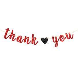 Thank You Banner - Red Glitter Sign for Engaged - Wedding - Bridal Shower Bunting Thanksgiving Photo Booth Props