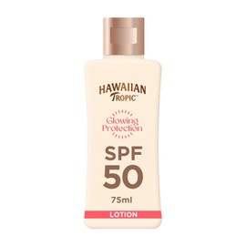 Hawaiian Tropic Glowing Protection Sunscreen Lotion, Water Resistant SPF 50 UVA + UVB Protection Suncream, Travel Size, Tropical Scent Sun Lotion with Shea Butter, 75 ml
