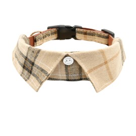 Cotton Dog Collar with Bowtie, Comfortable Adjustable Cute Lapel Design Dog Bow Tie Collar for Small Medium Large Boys and Girls Pets (S(10-14IN), Brwon)