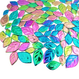 500g Random Iridescent Leaves Ceramic Mosaic Tiles Creative Ceramic Mosaic Pieces in 3 Sizes for DIY Flower Pots Vases Cups Garden Decoration Mosaic Making (Rainbow)