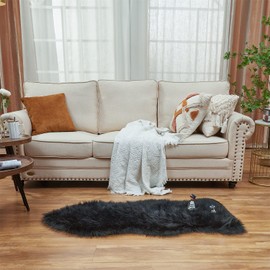 EasyJoy Ultra Soft Fluffy Shaggy Area Rug Faux Fur Rug Chair Cover Seat Pad Fuzzy Area Rug for Bedroom Floor Sofa Living Room (2 x 4 ft Sheepskin, Black)
