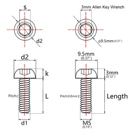 Wanyifa Titanium Ti Water Bottle Cage M5x8 10 12 15mm Bolt Button Head Allen Key Screws Pack of 10 (Silver, M5x12mm)