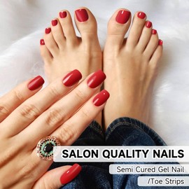 DUKASOU Gel Nail Stickers, Semi Cured Gel Nail Strips & Toenail Stickers 2 Set (Hot Red),Long Lasting, Gifts for Women, Works with UV Lamp, Easy to Apply & Remove