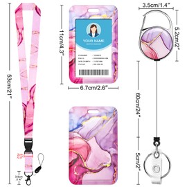 Soleebee Pink Marble Lanyard for Id Badges, Cute ID Badge Holder and Detachable Lanyard, Retractable Keychain, Heavy Duty Badge Reel with Carabiner Clip for Nurse Teacher Student
