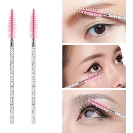 Tbestmax 100 Pcs Cepillo Desechable para Pestañas, Varitas de Mascara Brochas de Maquillaje Aplicadores Kits para Extensiones de Pestañas, Cepillo de Cejas Con Contenedor (Rosa, Negro)