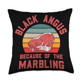 Cow BBQ Grill Apparel for Men Barbecue Black Angus Because of The Marbling Grilling Throw Pillow, 18x18, Multicolor