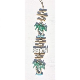 Bamboo Source Tropical décor Beach Driftwood Hanging Strand with Palm Trees Home Coastal Decoration Wood New