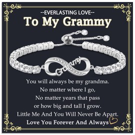 EYQV Grammy Mothers Day Gifts, 4MM Cubic Zirconia Tennis Bracelet Infinity Adjustable Grammy Bracelet Jewelry Birthday Christmas Valentines Easter Gifts for Grandma Women