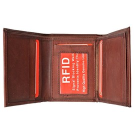 MARSHAL New RFID Blocking Men's Leather Trifold Wallet (Burgundy)