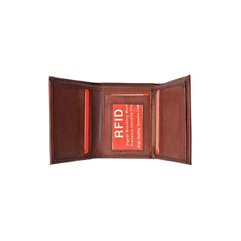 MARSHAL New RFID Blocking Men's Leather Trifold Wallet (Burgundy)