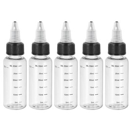 PATIKIL 1oz(30ml) Plastic Dispensing Bottle, 5Pcs Squeeze Graduated Empty Bottles with Black Twist Cap for Liquids, Inks, Oils, Sauces, Arts and Crafts, Transparent