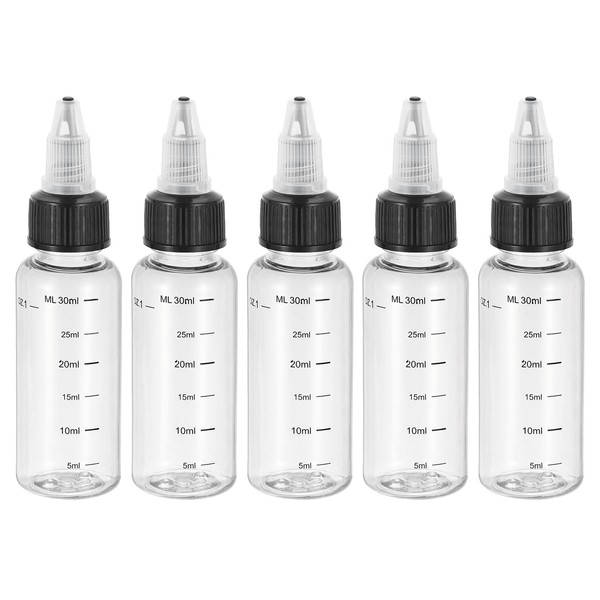 PATIKIL 1oz(30ml) Plastic Dispensing Bottle, 5Pcs Squeeze Graduated Empty Bottles