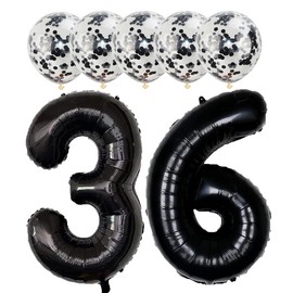 Black 36 Foil Balloons 40" Jumbo Foil Balloons Confetti Balloons for 36th Birthday Wedding Anniversary Party Decorations